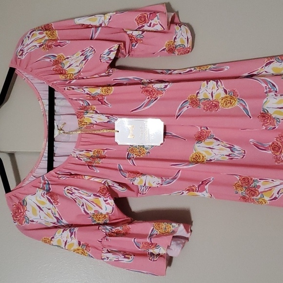 Simply Southern Southwest Cow Floral Skull Dress Size Large NWT - Picture 6 of 7